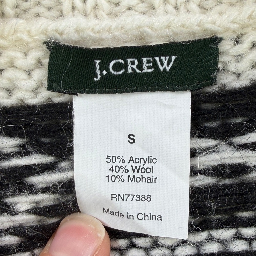 J.Crew Fair Isle Wool Mohair Blend Snap Neck Sweater Cream Black Womens Small - Picture 4 of 11